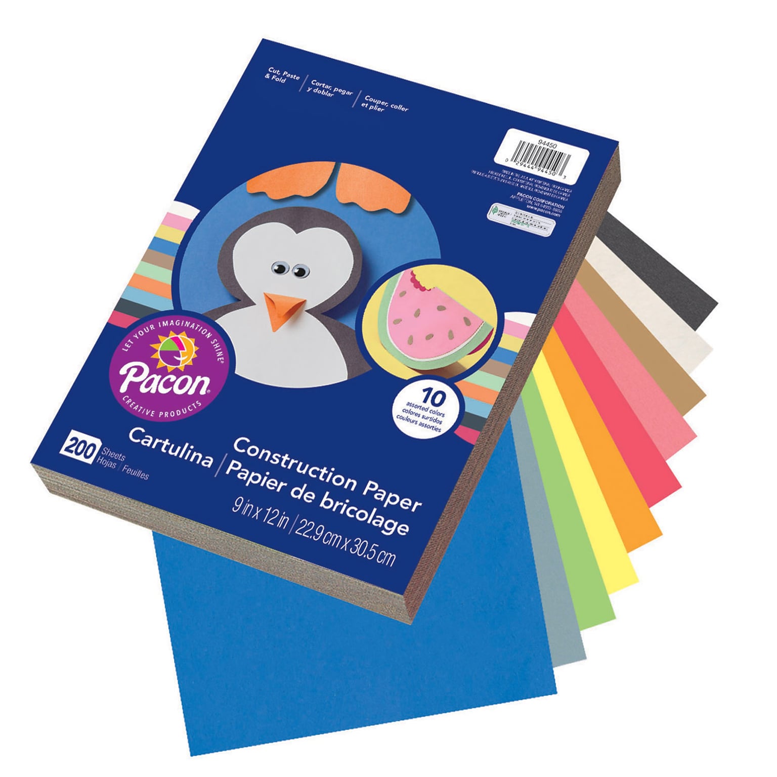 Pacon® Lightweight Construction Paper, 9 x 12, 10 Assorted Colors, 200 Sheets (PAC94450)