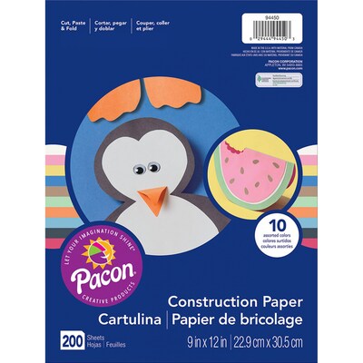 Pacon® Lightweight Construction Paper, 9" x 12", 10 Assorted Colors, 200 Sheets (PAC94450)