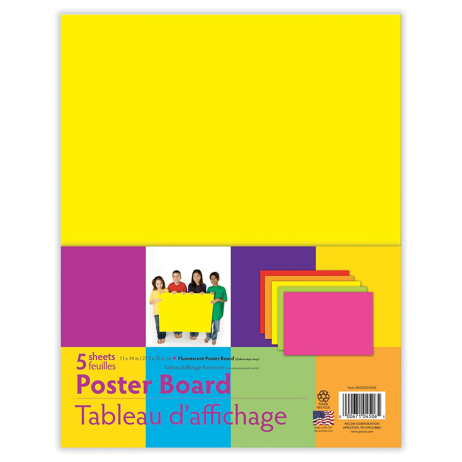 Pacon® Poster Board, 11 x 14, Assorted Neon Colors, 12 Packs of 5 Sheets Per Pack (PACMMK04506)