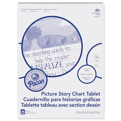 Pacon Picture Story Chart Tablet, 24" x 32", Wide Ruled Writing Paper, 25 Sheets (PACMMK07430)