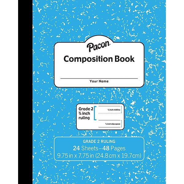 Pacon® Composition Notebook, 9.75 x 7.5, Manuscript Ruled, 24 Sheets, Blue Marble, Each (PACMMK37138)
