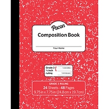 Pacon 1-Subject Composition Notebooks, 7.5 x 9.75, Manuscript Ruled, 24 Sheets, Red Marble, Each (