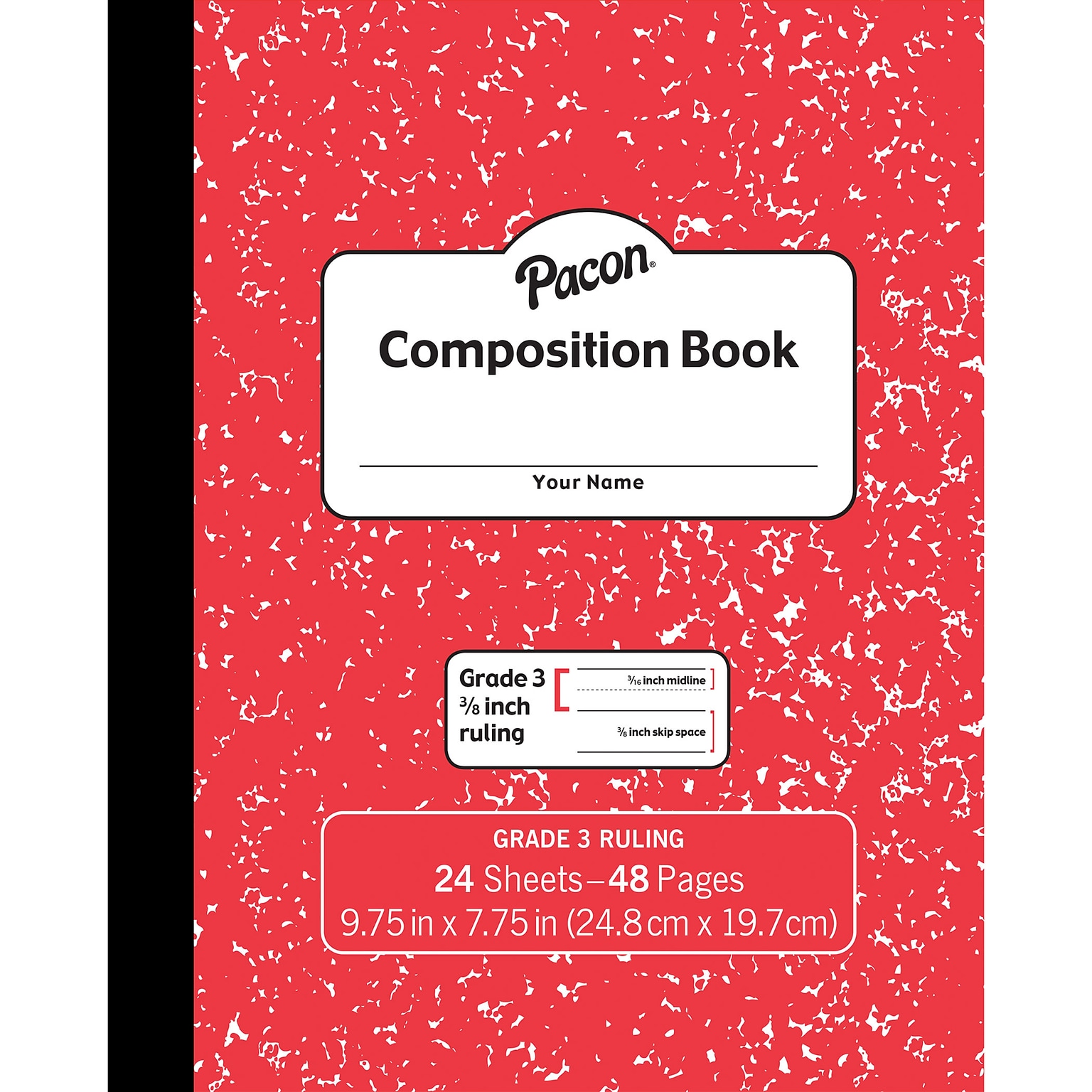 Pacon 1-Subject Composition Notebooks, 7.5 x 9.75, Manuscript Ruled, 24 Sheets, Red Marble, Each (PACMMK37139)