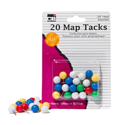 Charles Leonard Map Tacks, 20/Pack, 2 Packs/Bundle (CHL21238)