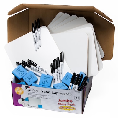 Charles Leonard Dry Erase Lap Board Jumbo Classroom Pack with 30 Boards, 30 Markers & 30 Erasers (CHL35090)