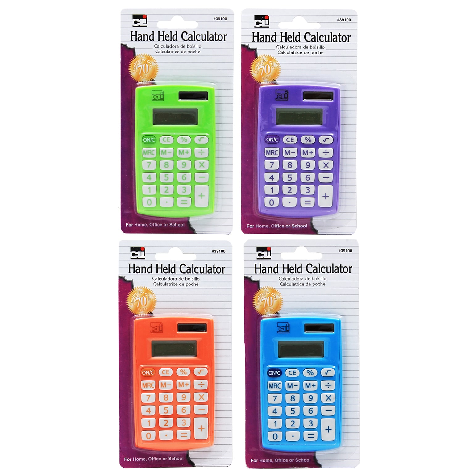 Charles Leonard CHL39100 8 Digit Display Primary Calculator, Assorted Colors