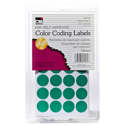 CLN 3/4 Color Coding Labels, Green, 1000 Labels/Pack, 12 Packs, 12,000 Labels/Bundle (CHL45125)