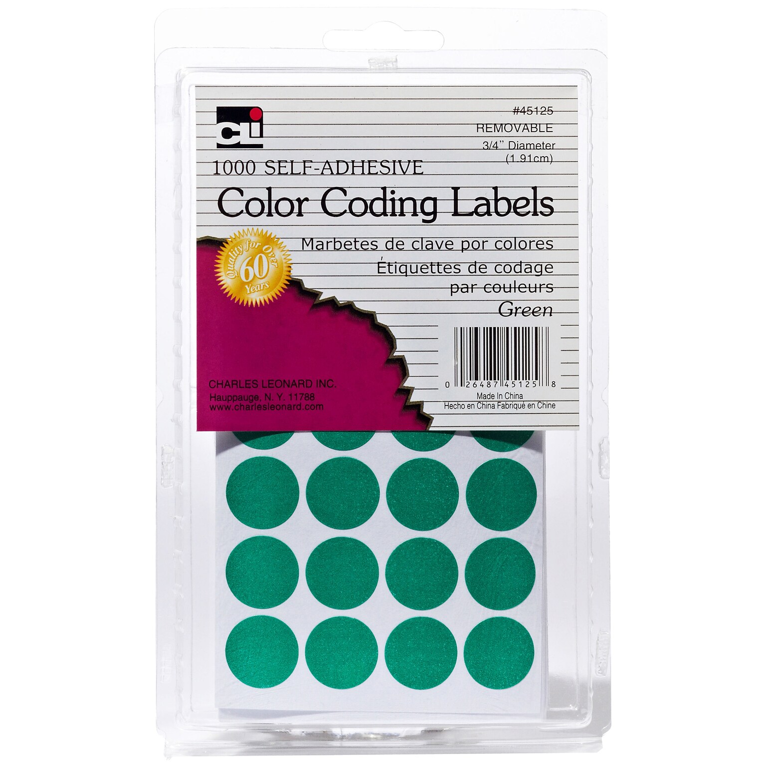 CLN 3/4 Color Coding Labels, Green, 1000 Labels/Pack, 12 Packs, 12,000 Labels/Bundle (CHL45125)