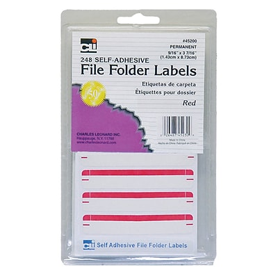 Charles Leonard File Folder Labels, Red, 6 packs of 248 (CHL45230)