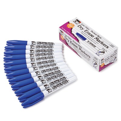 Charles Leonard Pocket Style Slim Dry Erase Marker, Bullet Tip, Blue Ink, 12/Box (CHL47315)