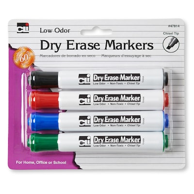 Charles Leonard Barrel Style Normal Dry Erase Markers, Chisel Tip, Assorted, 4/Pack (CHL47814)