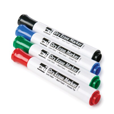 Charles Leonard Barrel Style Normal Dry Erase Markers, Chisel Tip, Assorted, 4/Pack (CHL47814)