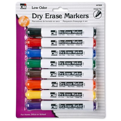 Charles Leonard Barrel Style Normal Dry Erase Markers, Chisel Tip, Assorted,  8/Pack (CHL47828)