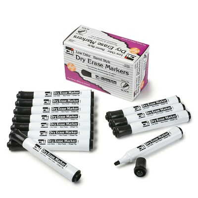 Charles Leonard Barrel Style Normal Dry Erase Markers, Chisel Tip, Black, 12/Pack (CHL47920)