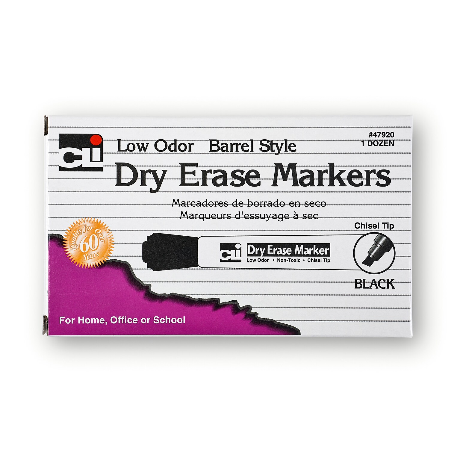 Charles Leonard Barrel Style Normal Dry Erase Markers, Chisel Tip, Black, 12/Pack (CHL47920)