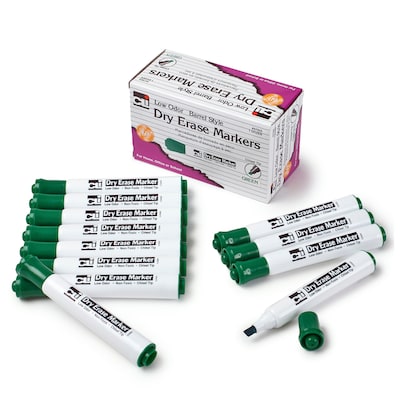 Charles Leonard Barrel Style Normal Dry Erase Markers, Chisel Tip, Green, 12/Pack (CHL47925)