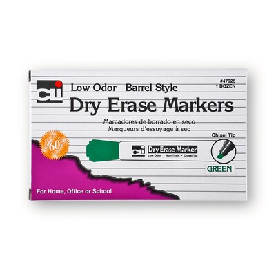 Charles Leonard Barrel Style Normal Dry Erase Markers, Chisel Tip, Green, 12/Pack (CHL47925)