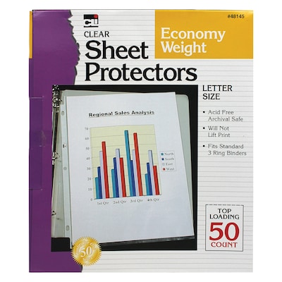 Charles Leonard Sheet Protector, Lightweight, 8-1/2 x 11, Clear, 50/Box, 4 Boxes/Bundle (CHL48145)