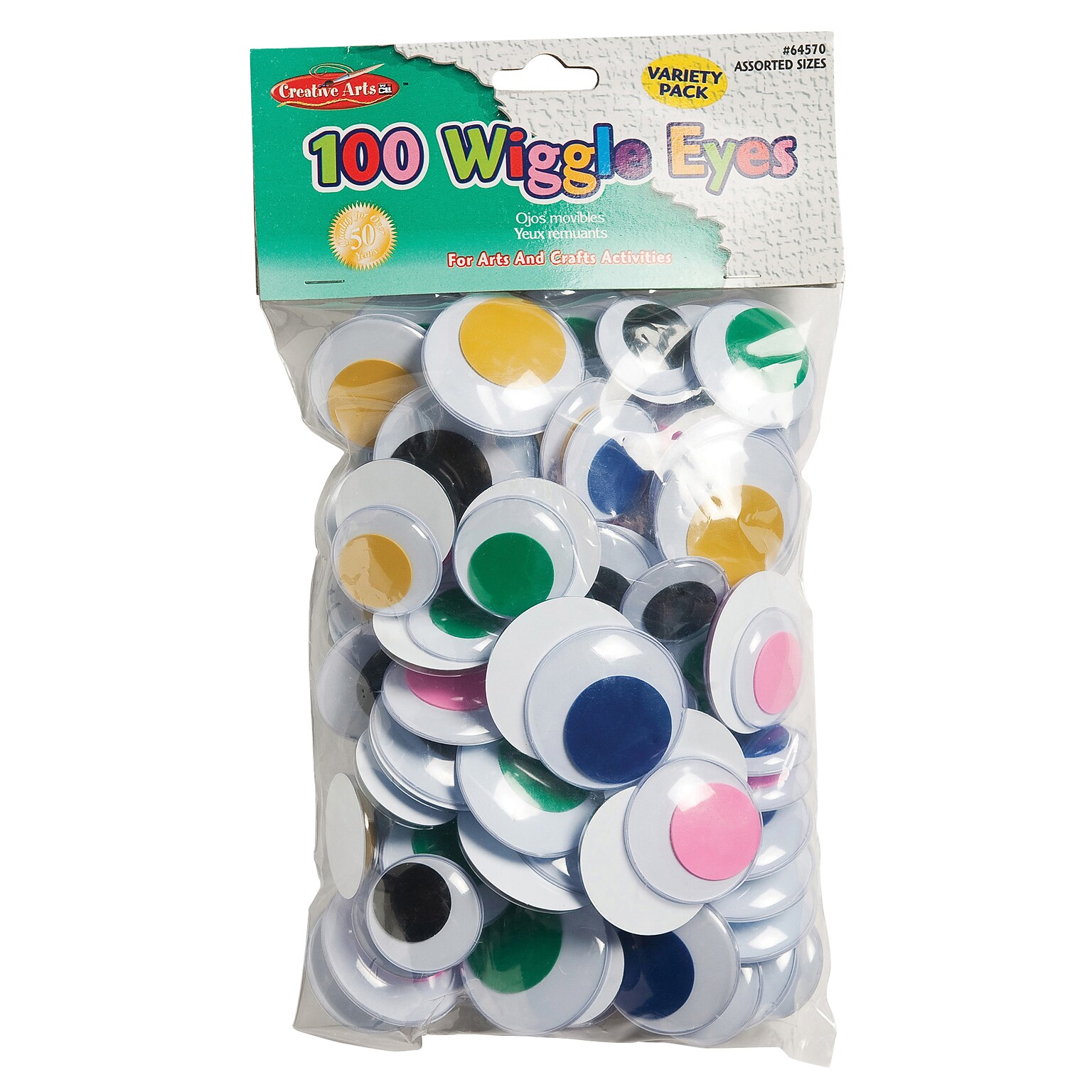 Charles Leonard Jumbo Round Wiggle Eyes, Craft Supplies, Assorted Colors & Sizes, 100 ct. (CHL64570)