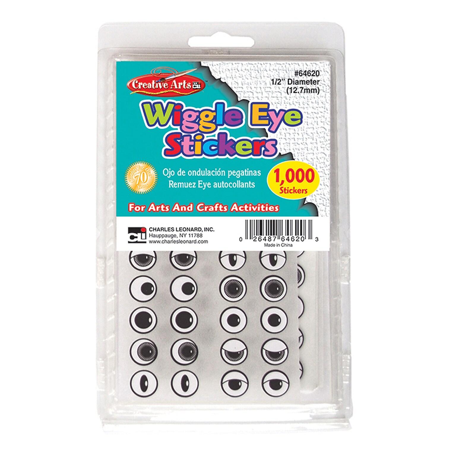 Creative Arts Wiggle Eye Stickers, White/Black, 1,000 Stickers/Pack, 2 Packs/Bundle