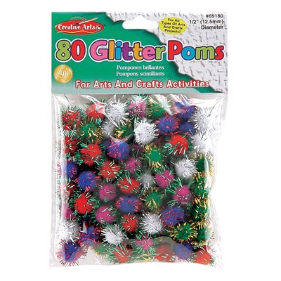 Charles Leonard Creative Arts™ Pom-Poms Furry Balls, Glitter Assorted, 1/2", 10/Pack