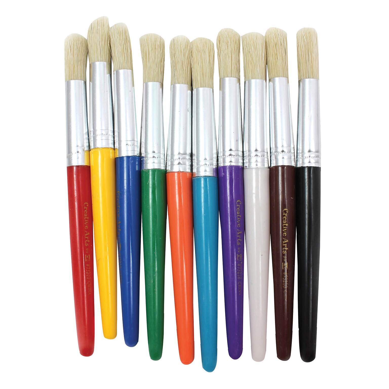 Charles Leonard Round Paint Brushes With Stubby Assorted Handle, 7 1/2, 10/Set