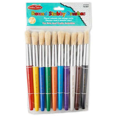 Charles Leonard Round Paint Brushes With Stubby Assorted Handle, 7 1/2, 10/Set