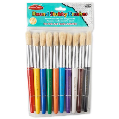 Charles Leonard Round Paint Brushes With Stubby Assorted Handle, 7 1/2", 10/Set