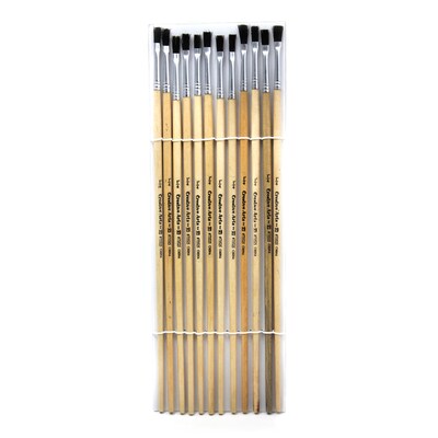 Charles Leonard Flat Easel Paint Brushes With 1/4" Wide Natural Handle, Black Bristle, 12/Pack