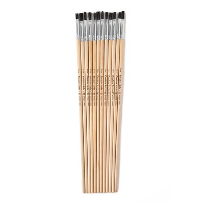 Charles Leonard Flat Easel Paint Brushes With 1/4 Wide Natural Handle, Black Bristle, 12/Pack