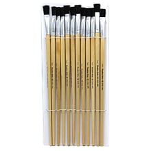 Charles Leonard Flat Easel Paint Brushes With 1/2 Wide Natural Handle, Black Bristle, 12/Pack, 4 Pk