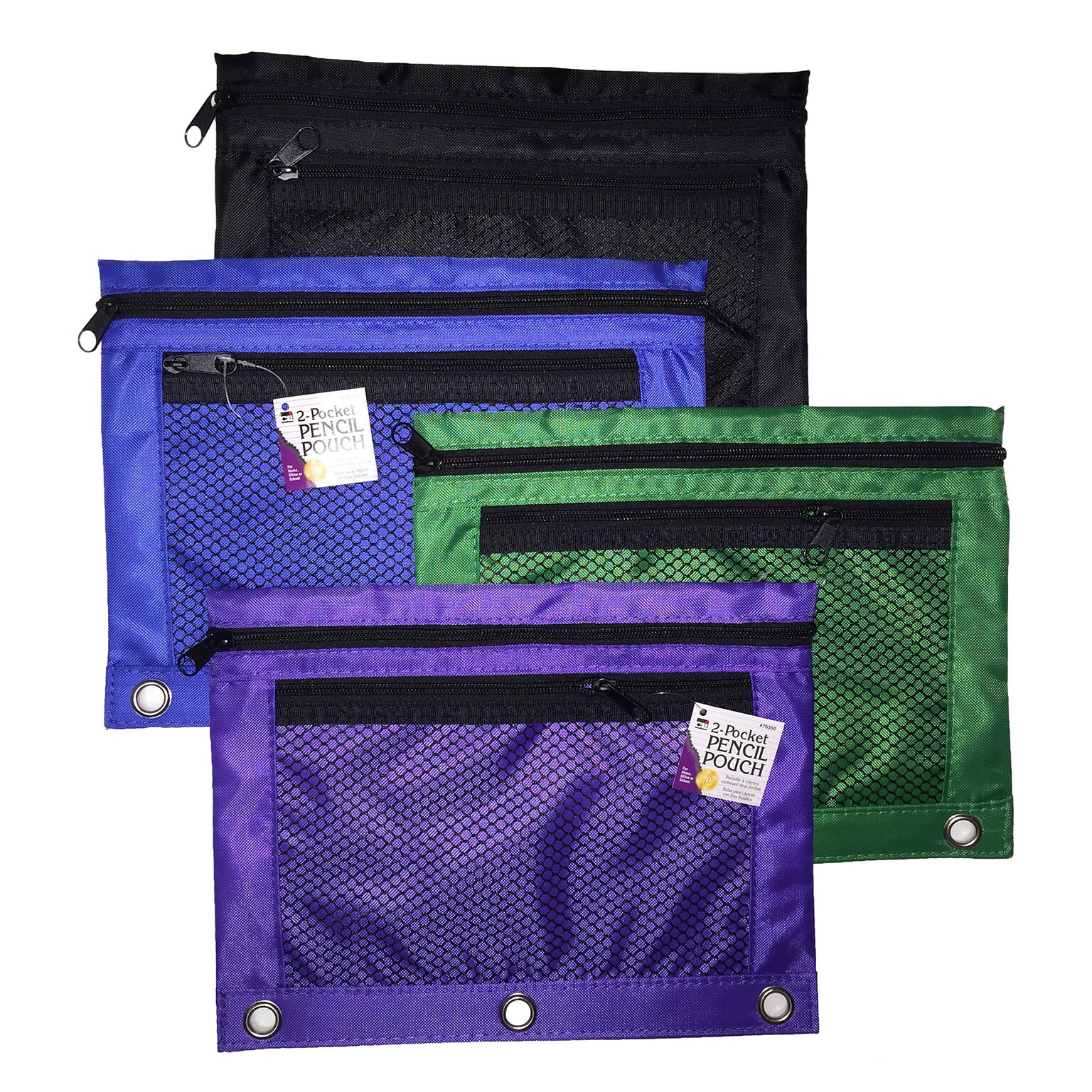 Charles Leonard 2-Pocket Pencil Pouch, Assorted Colors 12/pack (CHL76350ST)