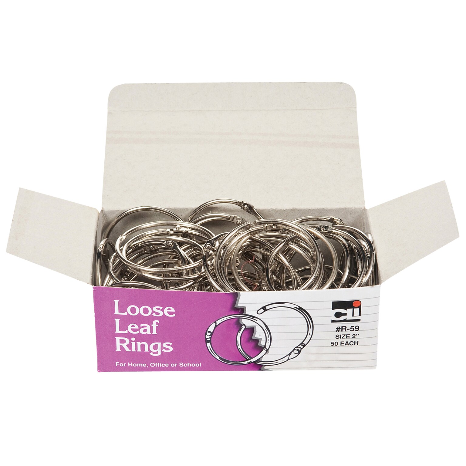 Charles Leonard, Loose Leaf Book Rings, 2 Capacity, Silver, 50/Box (CHLR59)