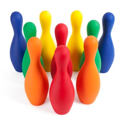 Champion Sports Foam Bowling Pin Set. Assorted Colors, Set of 10 Pins (CHSFBPINSETCLR)