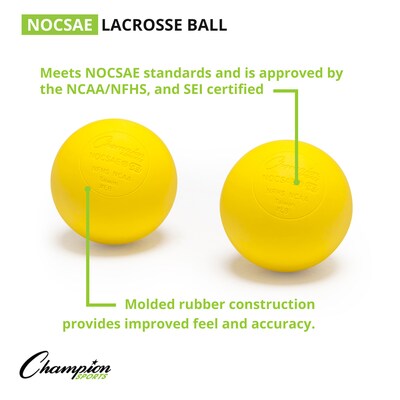 Champion Sports NOCSAE Lacrosse Yellow Balls, 12 Balls Per Set (CHSLBY)