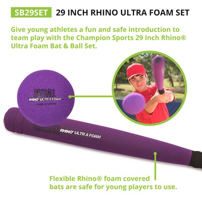 Champion Sports Rhino Ultra Foam 29" Bat & Ball Set, Assorted Colors, 12/Set (CHSSB29SET)