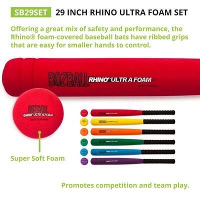 Champion Sports Rhino Ultra Foam 29" Bat & Ball Set, Assorted Colors, 12/Set (CHSSB29SET)
