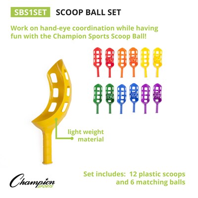 Champion Sports Plastic Scoop Ball Set, Assorted Colors, 18/Set (CHSSBS1SET)