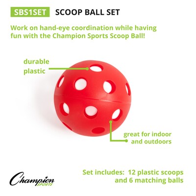 Champion Sports Plastic Scoop Ball Set, Assorted Colors, 18/Set (CHSSBS1SET)