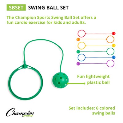 Champion Sports Plastic Swing Ball Set, Assorted Colors, 6/Set (CHSSBSET)