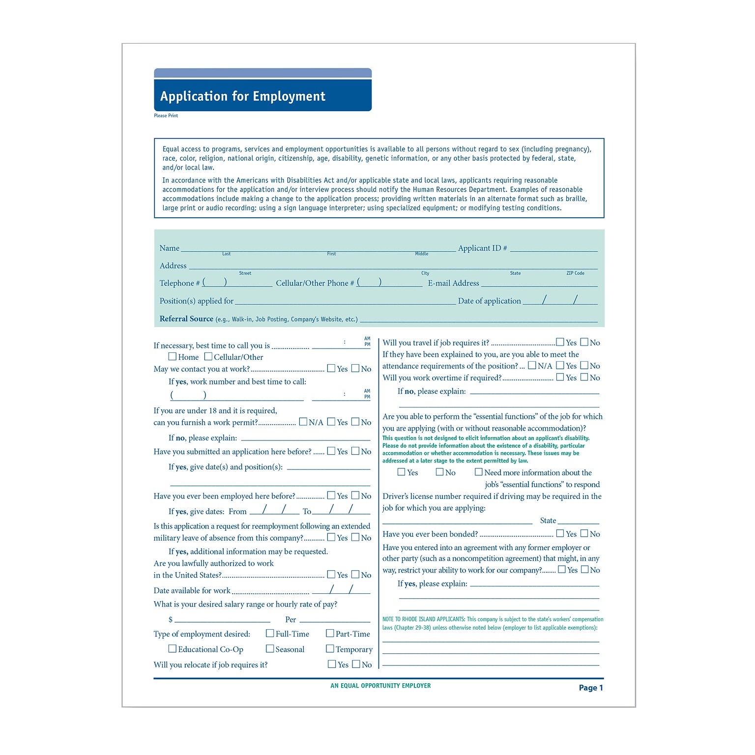 ComplyRight™ 50-State Job Application (Long Form), Pack of 50 (A0019)