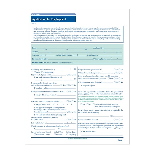 ComplyRight™ Georgia Job Application, Pack of 50 (A2179GA)