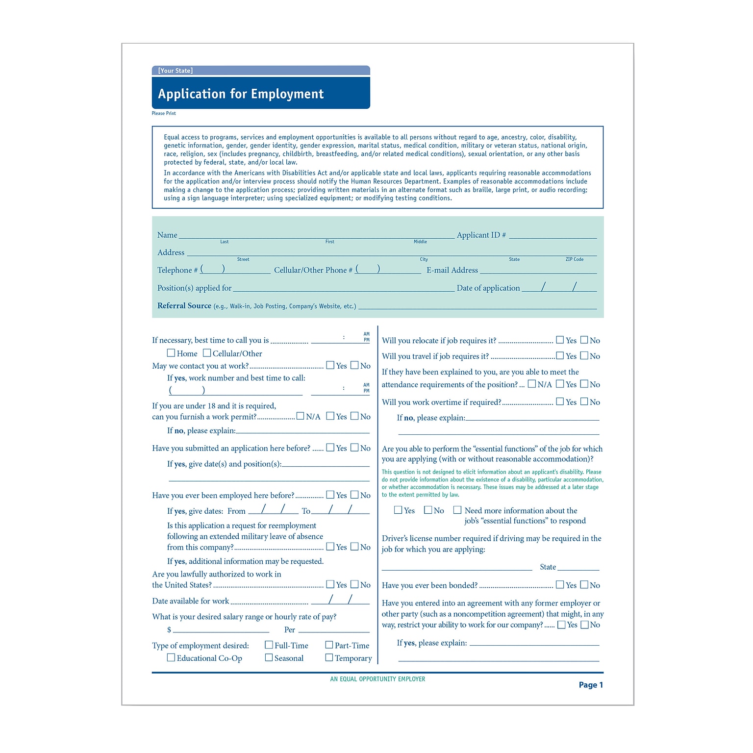 ComplyRight™ Kentucky Job Application, Pack of 50 (A2179KY)