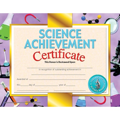 Hayes Science Achievement Certificate, 8.5" x 11", Pack of 30 (H-VA671)