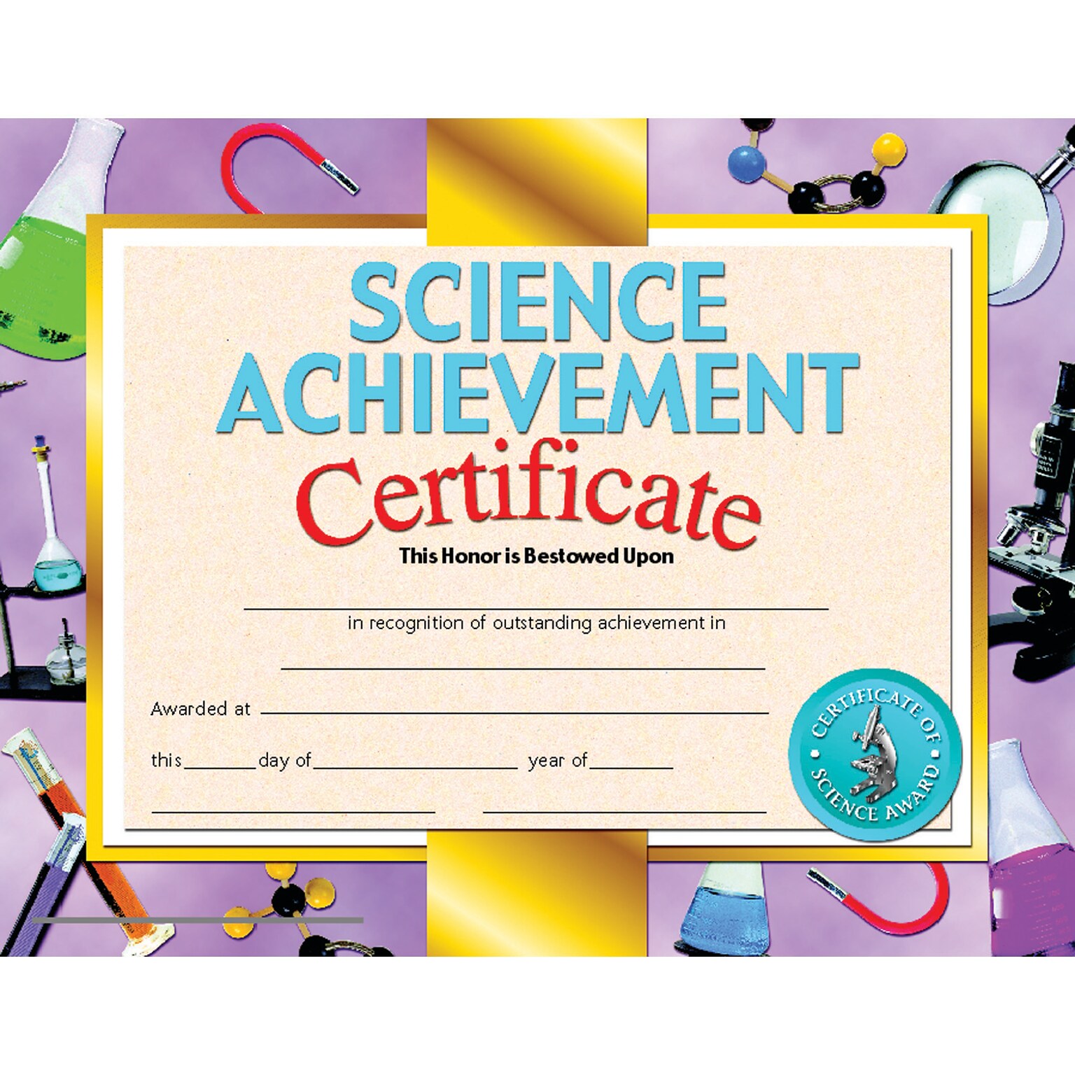 Hayes Science Achievement Certificate, 8.5 x 11, Pack of 30 (H-VA671)