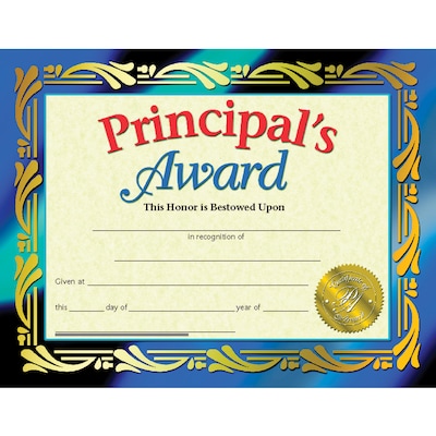 Hayes Principal's Award Certificate, 8.5" x 11", Pack of 30 (H-VA689)