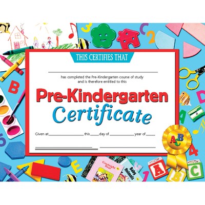 Hayes® Pre-kindergarten Certificate, Blue Border, 8-1/2"(L) x 11"(W) (H-VA699)