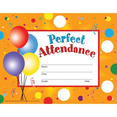 Hayes Perfect Attendance Certificates & Reward Seals, 30 Certificates, 160 Seals (H-VA801)