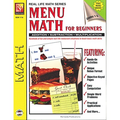 Real World Math, Remedia Menu Math for Beginners Book