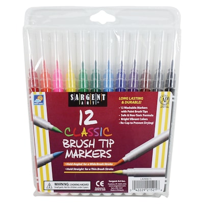 Sargent Art Classic Brush Tip Marker, Assorted Ink, 12/Pack (SAR221521)